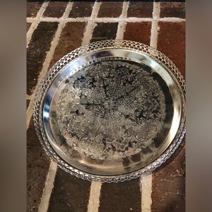 adorable vintage silver plated ornate footed tray 9” tall